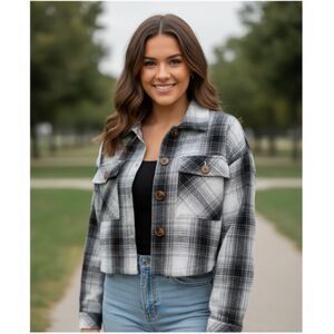 Taxi Shacket NWOT Vintage Plaid Flannel Shirt Jacket Button Front Womens Size L